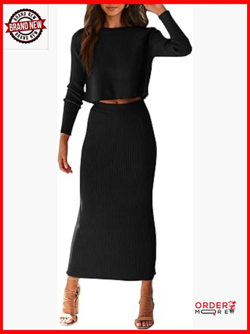 Womens 2 Piece Sweater Set Rib Knit Crop Top Maxi Bodycon Skirt Fall Winter